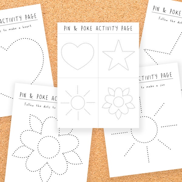 Pin Poke Printable 5 pages - Montessori fine motor skills downloadable activity, toddler, preschool, homeschool, pre-k, kindergarten