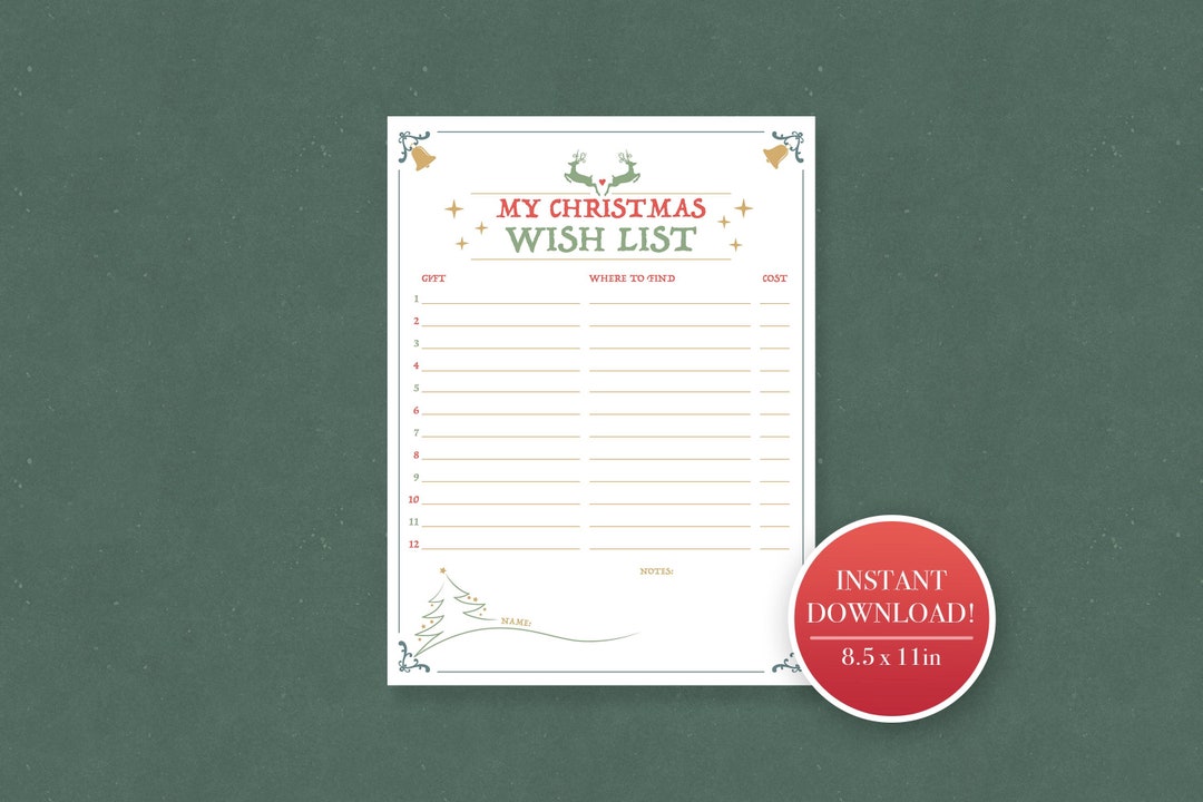 Christmas Wish List Printable | Holiday Gift Tracker (PDF) - Etsy