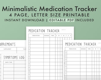 Tracker dei farmaci stampabile - Registro dei farmaci modificabile scaricabile, report sulla cura delle vitamine in pdf, somministrazione di integratori, stampa di monitoraggio settimanale