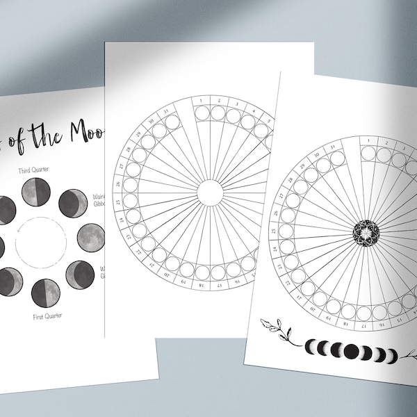 Moon Phase Monthly Tracker Printable, Lunar Phenology Wheel, Printables, Calendar 2024, Mystic Planner Insert Prints, astrology digital file