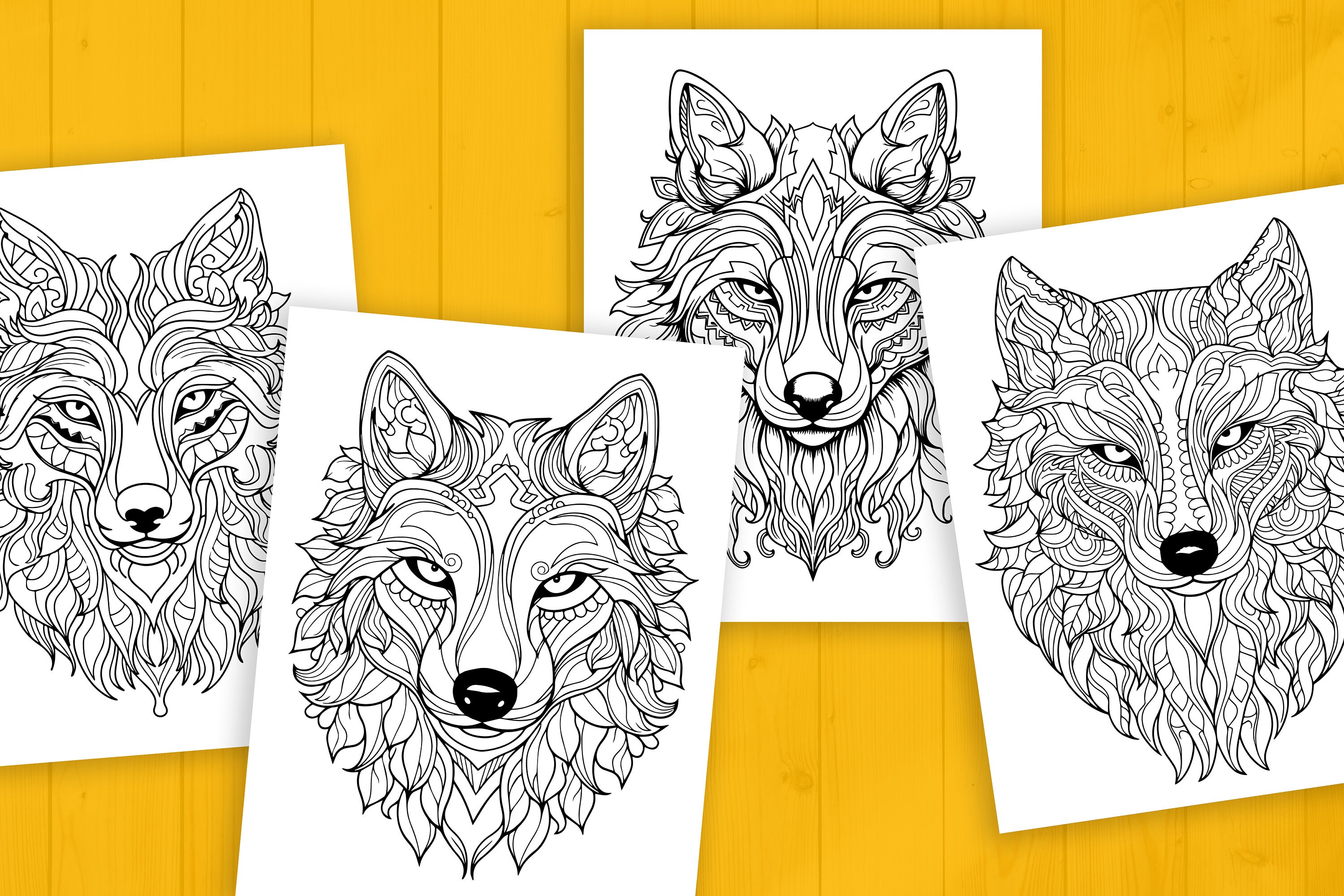 4 Mandala Wolf Coloring Pages for Kids, Printable File, Digital Files