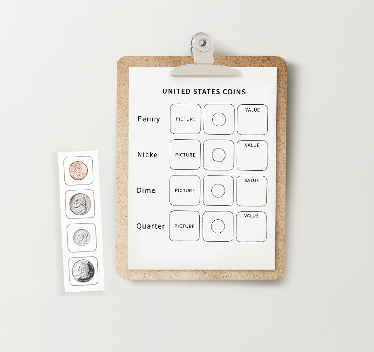 united states coins worksheet quarter nickel dime penny etsy