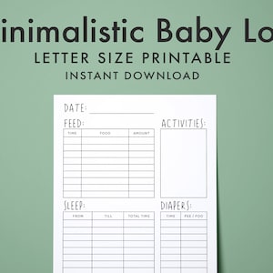 Registro giornaliero del bambino stampabile: modello pdf scaricabile per il rapporto sulla cura del neonato,