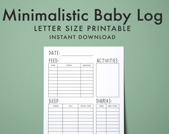Baby Daily Log Printable - Downloadable, infant newborn care report pdf template,