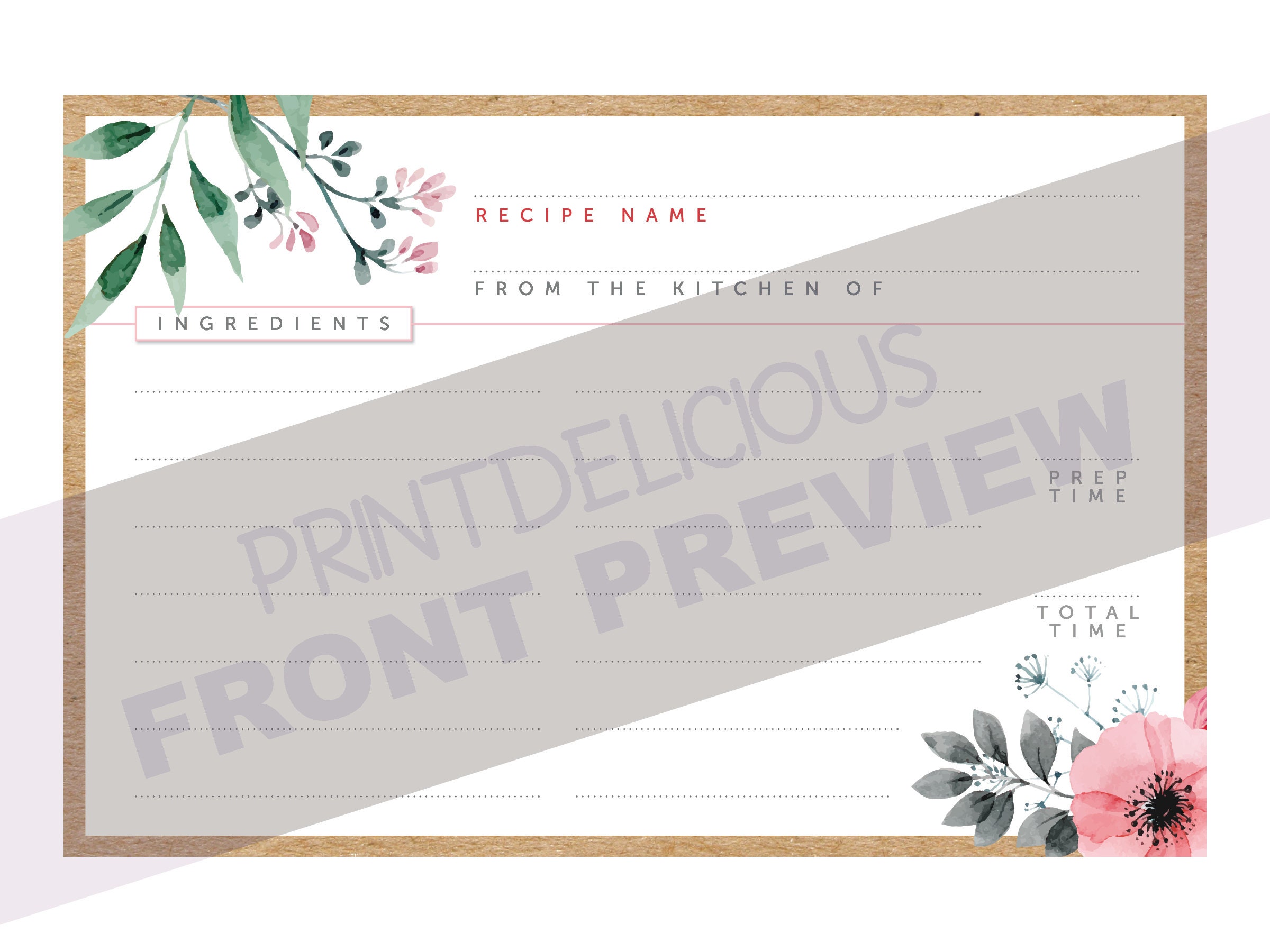 Floral Printable Recipe Cards - Double Sided Editable PDF, Diy, Recipe ...