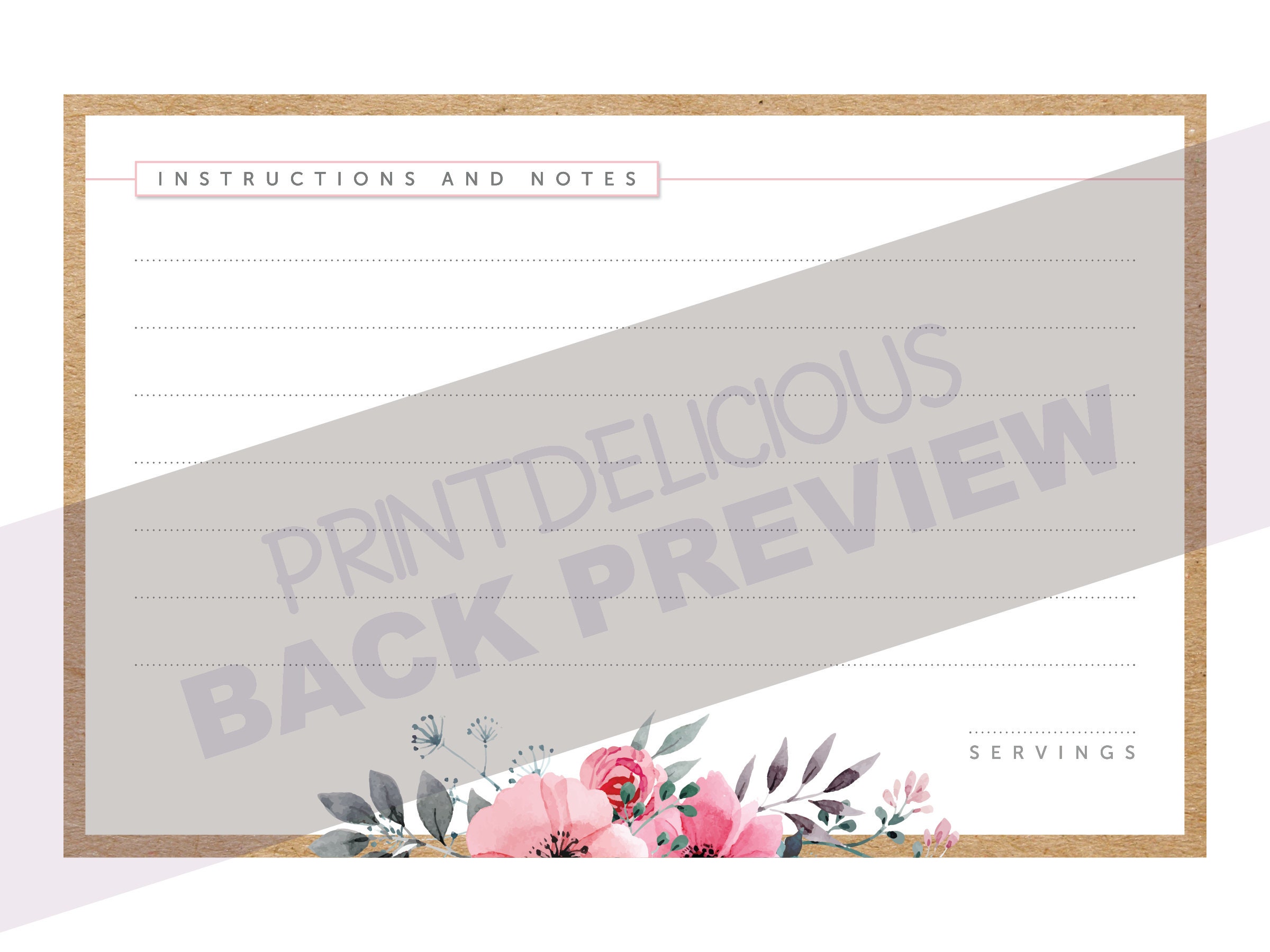 Floral Printable Recipe Cards Double Sided Editable PDF, Diy, Recipe