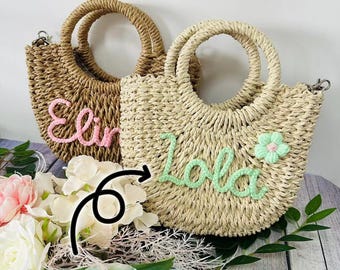 Personalized Straw Bag, Custom Name Woven Handbag, Bridesmaid Gift, Beach Purse, Boho Summer Tote, Gift for Her