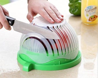 Vegetable Chopper with Container, Salad Cutter Bowl, Manual Food Chopper, Kitchen Slicer Dicer, Meal Prep Tool, Kitchen Gadget