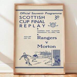 Scottish Cup Final 1948 Poster | Rangers v Morton Replay | Vintage Football Programme Wall Art