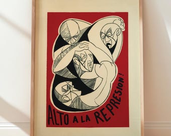 Póster de Alto a la Represión – Arte de protesta contra la represión de 1965 – Impresión gráfica política vintage