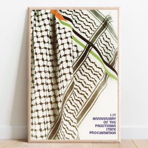 Palestinian Keffiyeh Poster – 1st Anniversary of the Palestinian State Proclamation | 1989 Palestine Solidarity Art Print