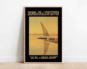 Póster de viaje antiguo de Egipto - Río Nilo, 1910 - Lámina Art Déco - Arte mural egipcio retro
