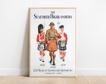 Pôster de recrutamento dos Seaforth Highlanders - Impressão do Exército Britânico de 1928 | Arte de parede da história militar do regimento escocês