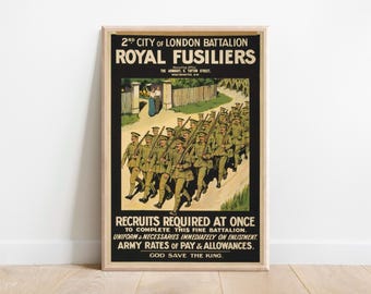 Cartaz do 2º Batalhão dos Royal Fusiliers da Cidade de Londres (1915) | Impressão de recrutamento do Exército Britânico da Primeira Guerra Mundial