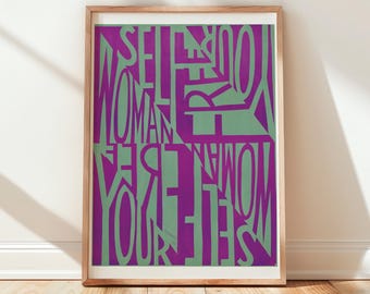 Woman Free Yourself Poster Print | Feminist Typography Art | Bold Purple Green Wall Art