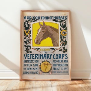 ¿Te gustan los caballos? / Cartel del Cuerpo Veterinario de la Primera Guerra Mundial / Impresión militar del Ejército de EE. UU. de 1919