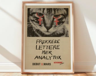 Frekkere Lettere Mer Analytisk Poster | Norwegian Feminist Art Print | Vintage Cat Graphic