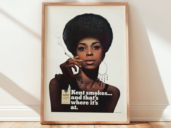 Kent Cigarettes Vintage Ad Print 1970 | Afro Style Retro Advertising Poster | 1970s Fashion