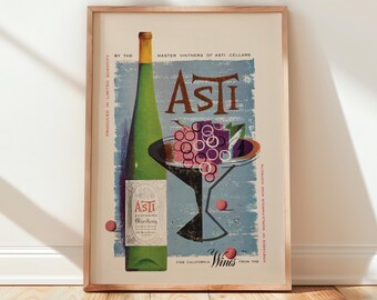 Asti California Riesling Poster Print | Vintage Wine Advertisement | Mid Century Bar Art