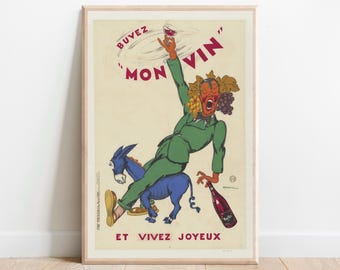 Buvez Mon Vin Poster | French Wine Art | 1930s Dransy Advertisement | Vintage Wall Art