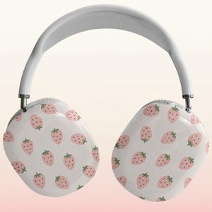 Cute Pink Strawberry Pattern AirPods Max Case Cover, Soft Pastel Fruit Design, Trendy Protective Skin for Apple Headphones, Aesthetic Gift