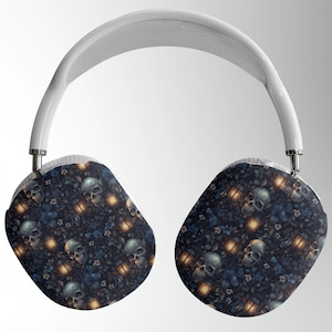 Étui pour AirPods Max pour lanterne florale Skull Skull | pour casque audio Fleurs gothiques sombres | Housse de protection crâne effrayant | Idée cadeau Halloween