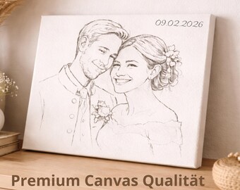 Personalisiertes Paarporträt zur Hochzeit, Line Art Hochzeitsgeschenk mit Namen