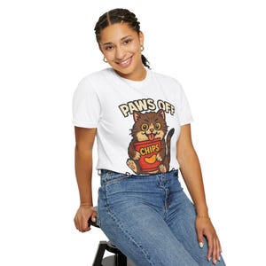 Paws Off My Snacks Cat Shirt - Funny Cartoon Cat Tee, Comfort Colors 1717, Unisex Pet Humor Gift, Snack Lover T-Shirt
