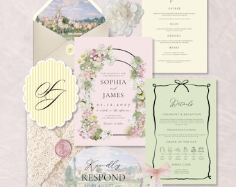 Floral Garden Wedding Invitation Cards Suite: Romantic Pastel Invite Canva Template (Digital Download)