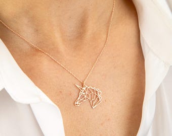 Silver Custom Minimal Unicorn Necklace, Gold Mythical Animal Creature, Kid&#39;s Fantasy Pendant, Whimsical, Dream, For Girls, Cute, Dainty