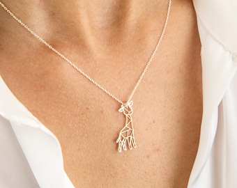 Silver Custom Baby Giraffe Necklace, Gold Cute Animal Charm, Personalized Gift, Dainty, Minimal, Nature Lover, For Kids, Birthday, Simple