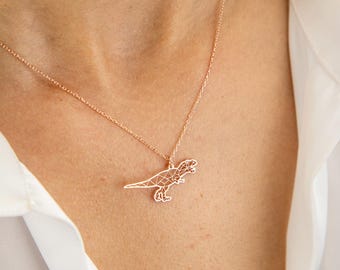 Silver Custom T-Rex Necklace, Gold Cute Dinosaur Pendant, Dino Gift For Kids, Jurassic Park, Prehistoric, Dainty, Fossil, Birthday, Minimal