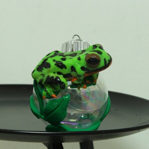 Fire Belly Toad Christmas ornament glass ball Polymer clay Made To Order