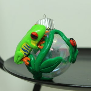 Red Eye Tree Frog  Mini glass ball Polymer clay Made To Order