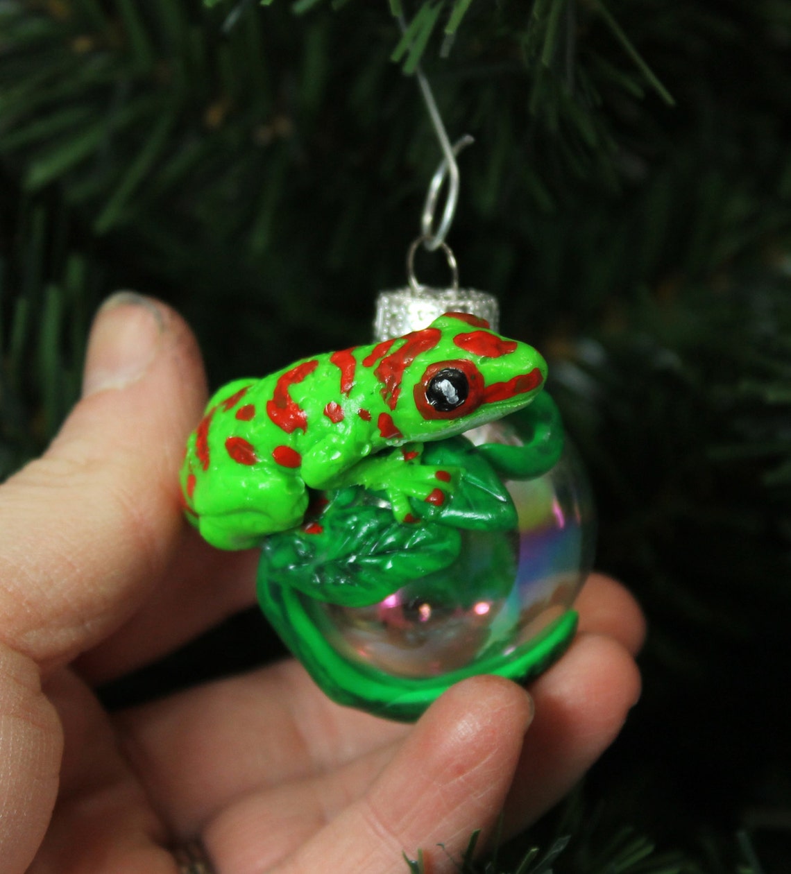 Day Gecko Christmas Ornament Mini Glass Ball Polymer Clay Made Etsy UK