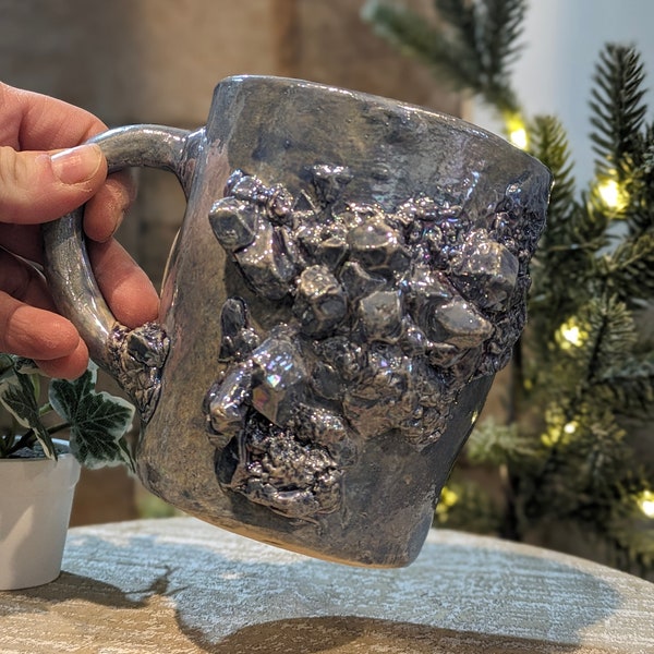 12oz Crystals Ceramic mug lilac Mother of Pearl  stoneware cup