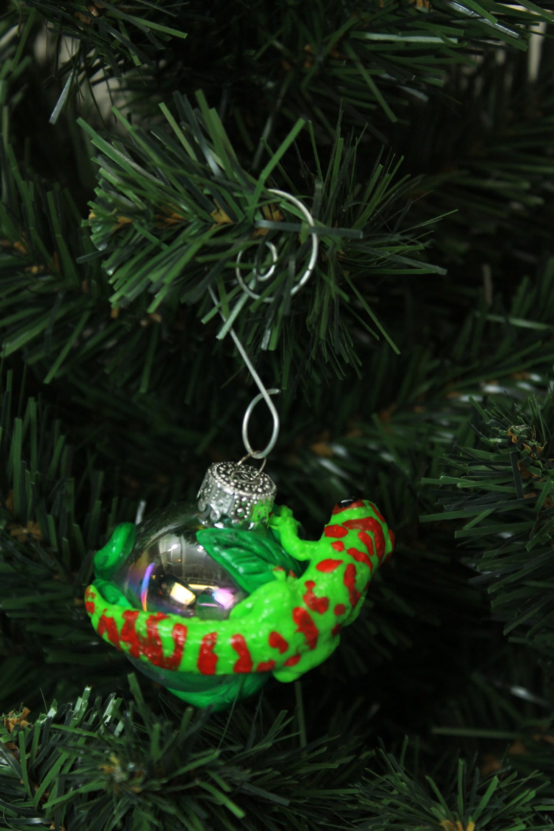 Day Gecko Christmas ornament Mini glass ball Polymer clay Made Etsy