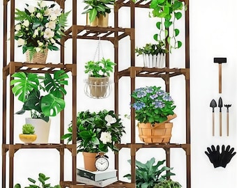 10-Tier Wooden Plant Stand: Tall Corner Shelf for 11 Pots