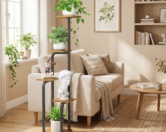 4 Tier Corner Plant Stand – Tall Indoor Shelf with Wooden Trays, Space Saving Display