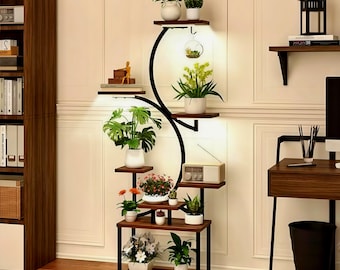 8-Tier Indoor Plant Stand with Grow Lights: Modern Metal Plant Shelf
