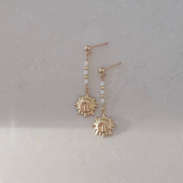 14k Gold Filled Sun Worshiper Earrings-14k Gold Filled Pearl Sun Earrings