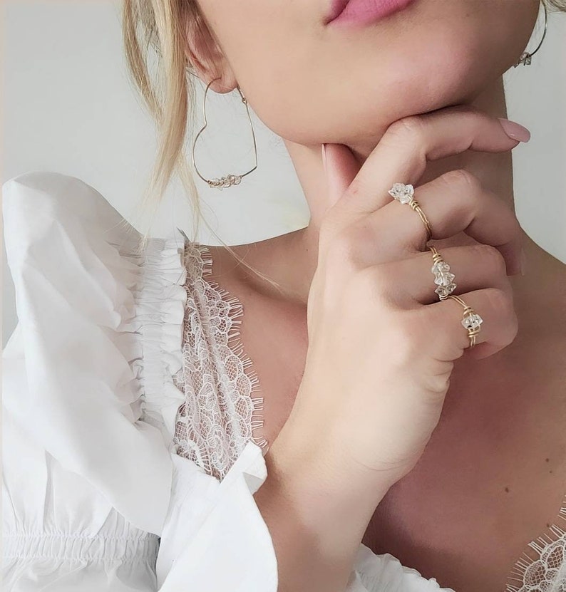 Modern Minimalist 14k Gold Filled Herkimer Diamond Ring-Herkimer Diamond Ring Gifts For Her Modern Gold Filled Layering Ring