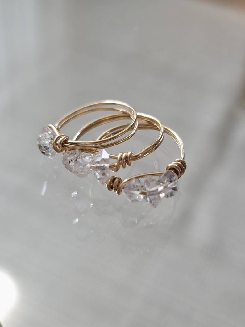 Modern Minimalist 14k Gold Filled Herkimer Diamond Ring-Herkimer Diamond Ring Gifts For Her Modern Gold Filled Layering Ring