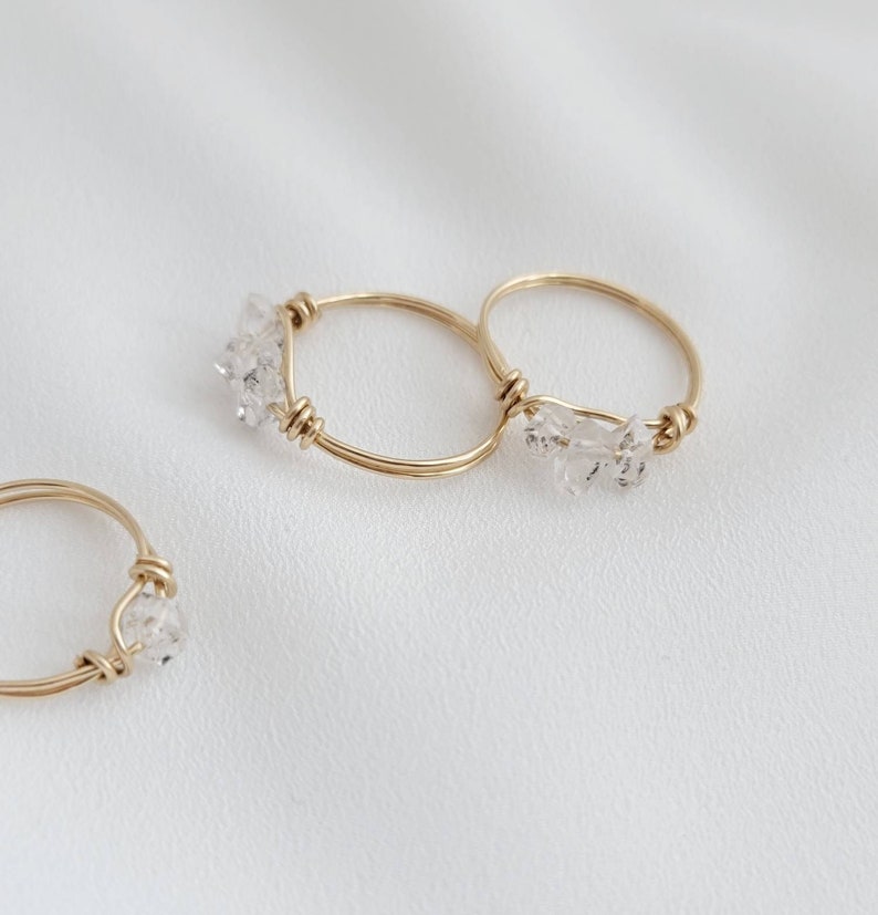 Modern Minimalist 14k Gold Filled Herkimer Diamond Ring-Herkimer Diamond Ring Gifts For Her Modern Gold Filled Layering Ring