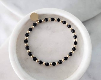 Élégant 14k solide or jaune 8 1/4 Pouces De Long Naturel Noir Onyx Bracelet Élégant 14k solide or jaune 8 1/4 Pouces De Long Naturel Noir Onyx Bracelet