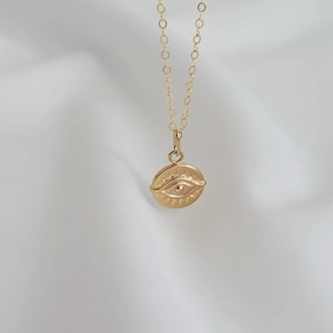 14k Gold Evil Eye Pendant Necklace| Evil Eye Necklace| Layering Necklace| Modern Minimalist| Protection Necklace | Gifts for her