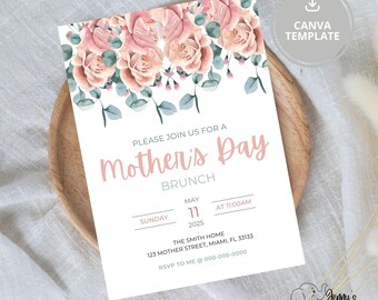 Invito per il brunch della FESTA DELLA MAMMA - Modello Canva modificabile (download digitale) - Invito 5"x7"