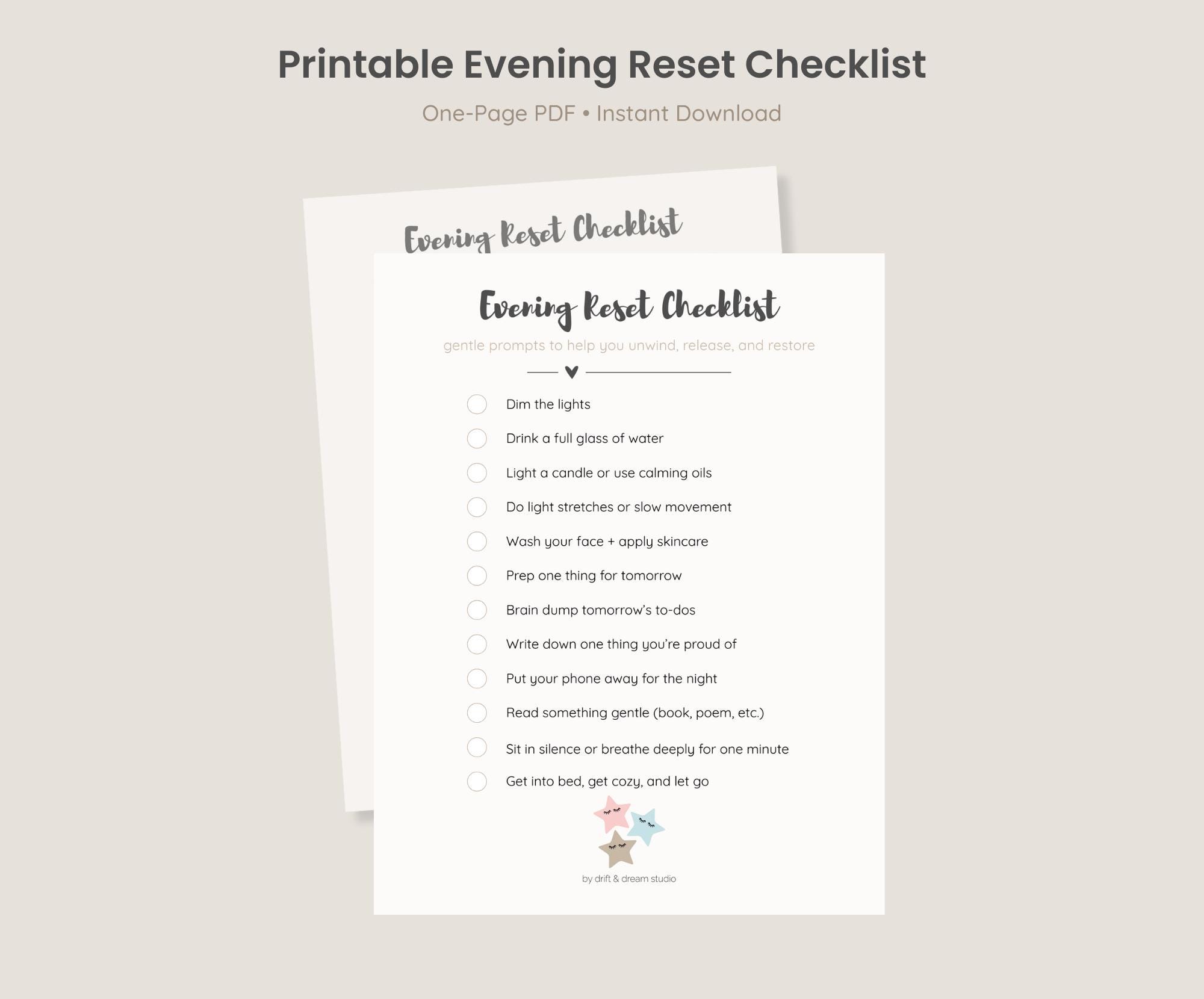 Evening Reset Checklist, Night Routine, Self Care Tracker (PDF Download ...