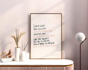 Lámina con cita escrita a mano, arte mural sobre autoestima (descarga de 11x14)