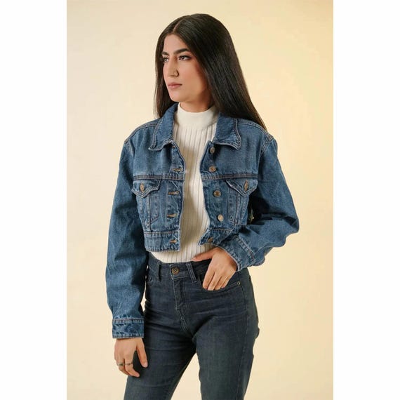 Veste courte en jean pour femme Veste en jean bleue classique